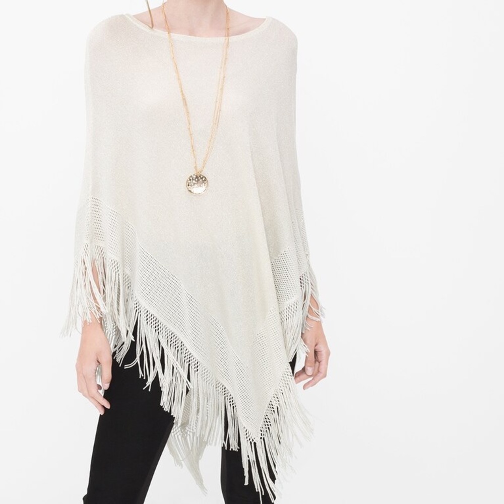 WHBM Shimmer Fringe Poncho Sweater 570189656
